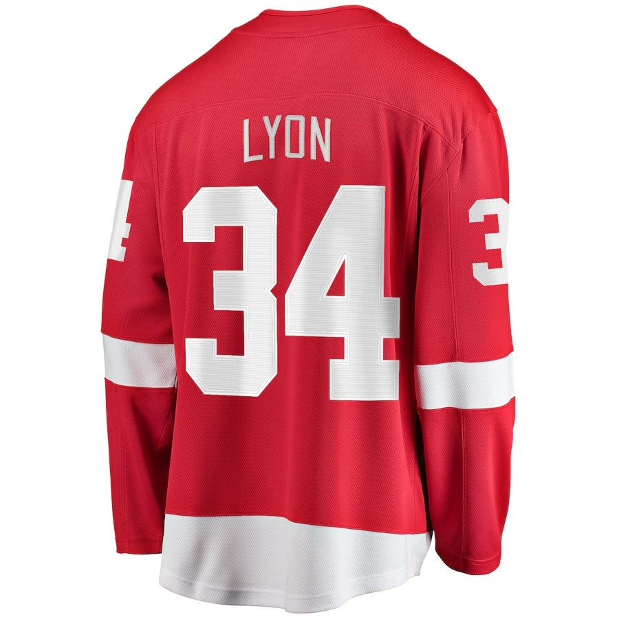 D.Red Wings #34 Alex Lyon Fanatics Home Breakaway Jersey - Red Stitched American Hockey Jerseys